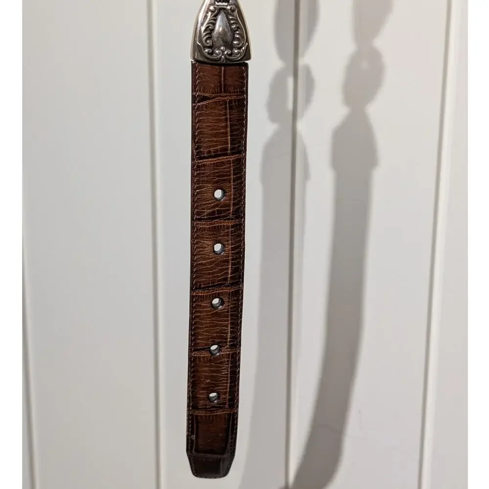 Vtg RARE 1996 Brighton Brown Croc Embossed Silver Chain Link Belt Womens Sz M